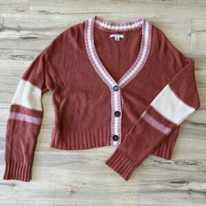 American eagle pink brown medium button up loose cropped cardigan sweater